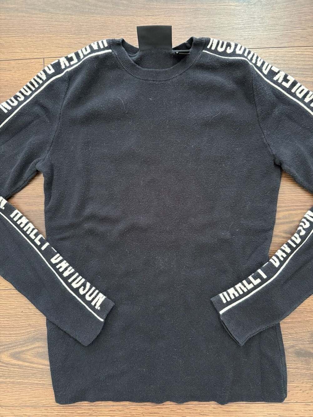 Harley-Davidson Women's Black Sweater Knit Logo Tape Sleeve Pullover Size Small - Picture 3 of 5